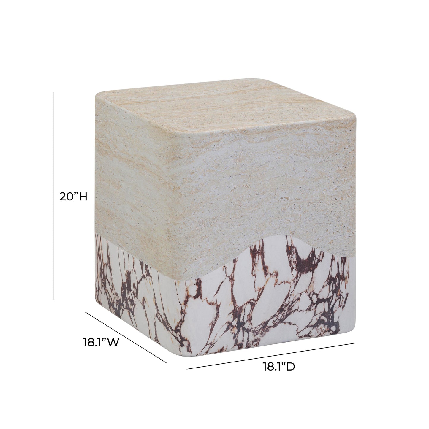 Brut Faux Travertine &amp; Breccia Concrete Indoor/Outdoor Side Table