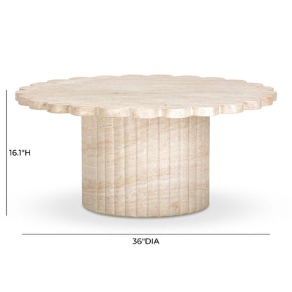 Blossom 36" Washed Faux Travertine Finish Indoor/Outdoor Round Coffee Table
