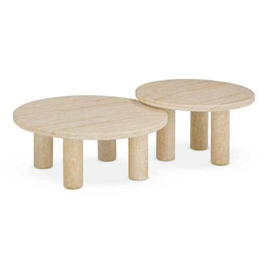Amora 2-Piece Faux Travertine Indoor/Outdoor Nesting Accent Table Set - Default Variant