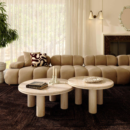 Amora Faux Travertine Indoor/Outdoor Round Accent Table (26"-32")