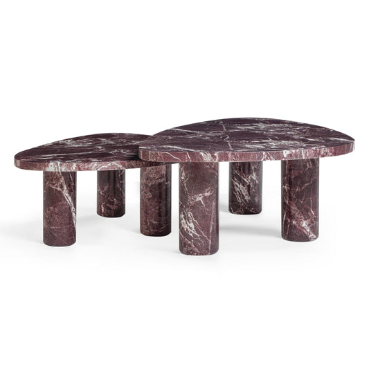Libby 2-Piece Faux Red Levanto Marble Indoor/Outdoor Nesting Coffee Table Set