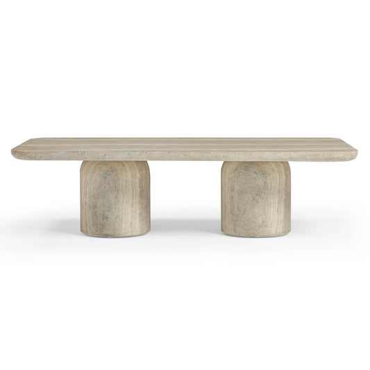 Tyche 55" Faux Travertine Indoor/Outdoor Concrete Rectangular Coffee Table - Default Variant