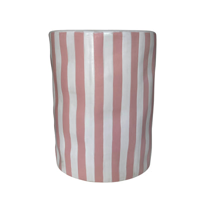 Tempest Indoor/Outdoor Ceramic Table in Stripes - Pink Stripes