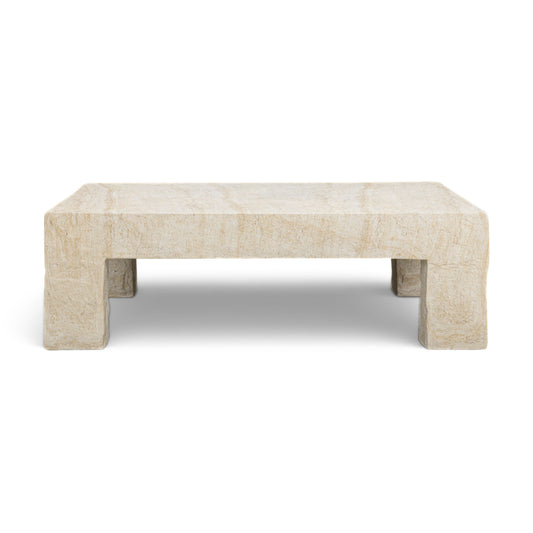 Roxanne 46" Faux Travertine Indoor/Outdoor Concrete Coffee Table - Default Variant
