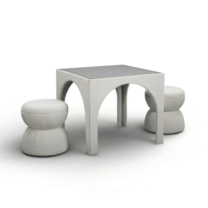 Tomlin Performance Chenille Game Table and Two Ottomans Set - Cream