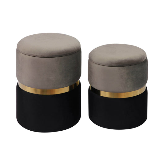 Gigi Grey and Black Performance Velvet Storage Ottomans - Set of 2 - Default Variant