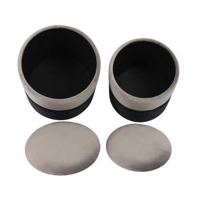 Gigi Grey and Black Performance Velvet Storage Ottomans - Set of 2