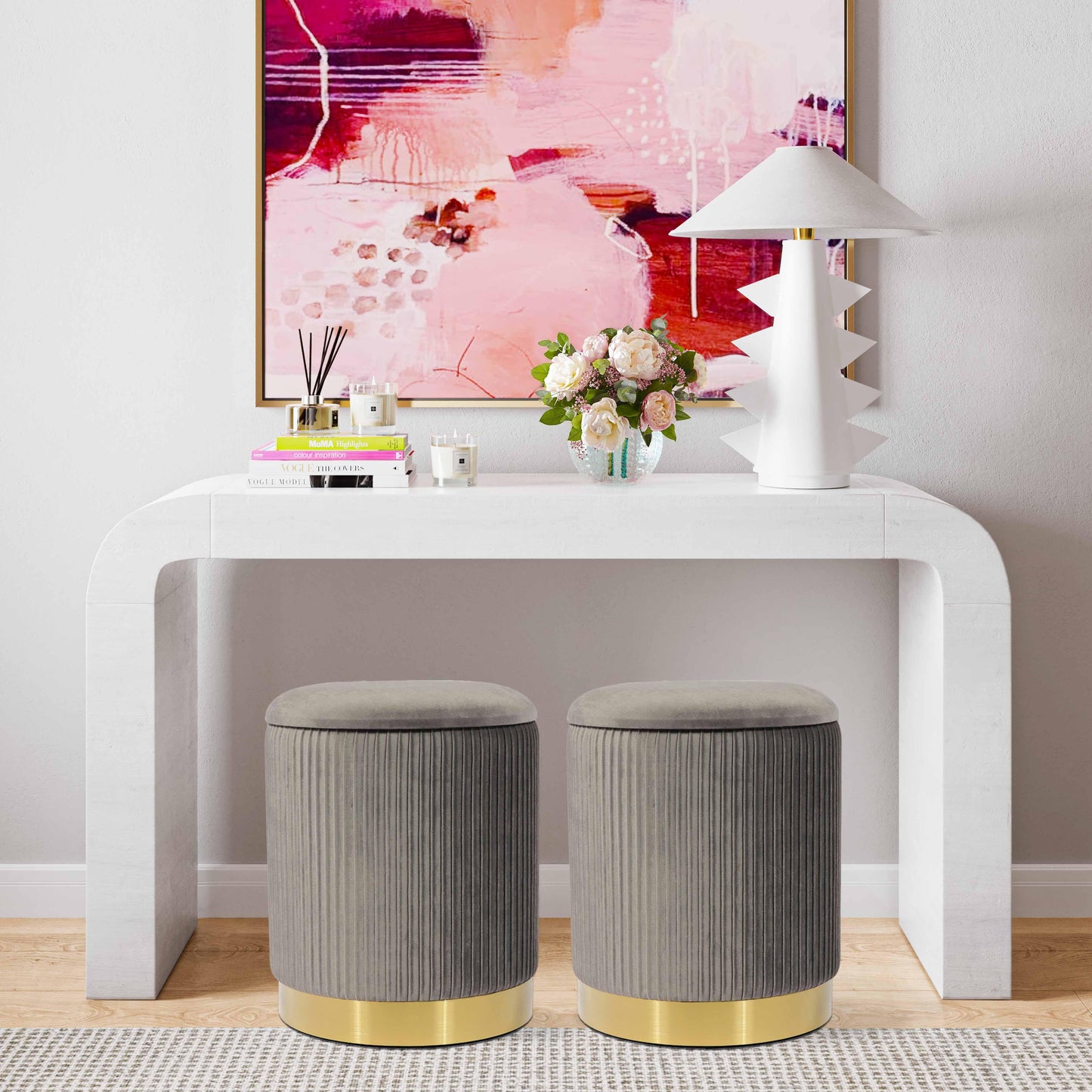 Zoe Performance Velvet Storage Ottoman