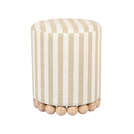 Dex Striped Linen Ottoman - Beige
