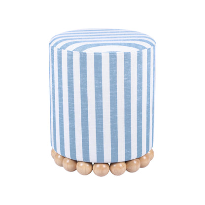 Dex Striped Linen Ottoman - Blue