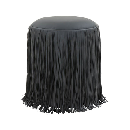 Shag Me Performance Vegan Leather Ottoman - Black