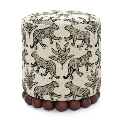 Dex Leopard Performance Jacquard Ottoman - Cream