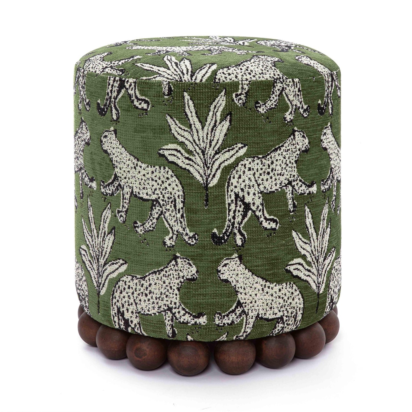 Dex Leopard Performance Jacquard Ottoman - Olive Green