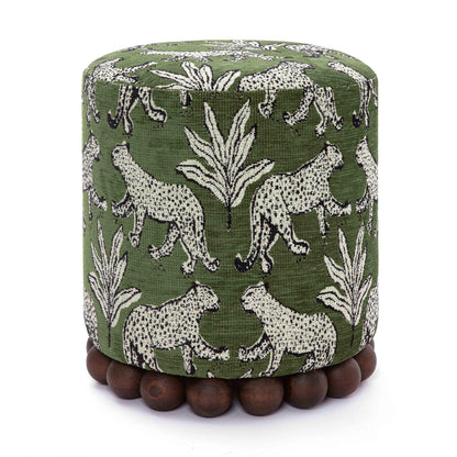 Dex Leopard Performance Jacquard Ottoman - Olive Green