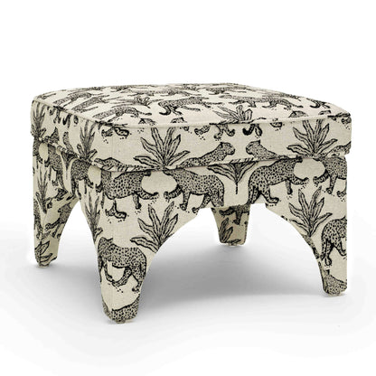 Raji Leopard Performance Jacquard Ottoman - Taupe