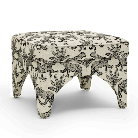 Raji Leopard Performance Jacquard Ottoman - Taupe