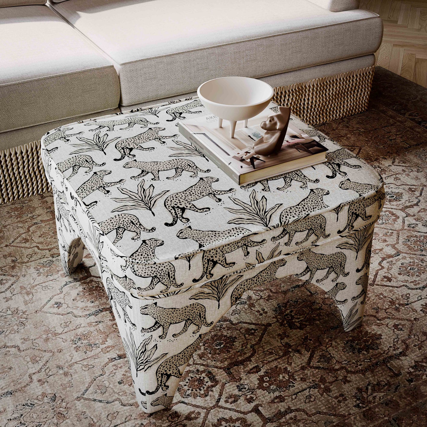 Raji Leopard Performance Jacquard Ottoman