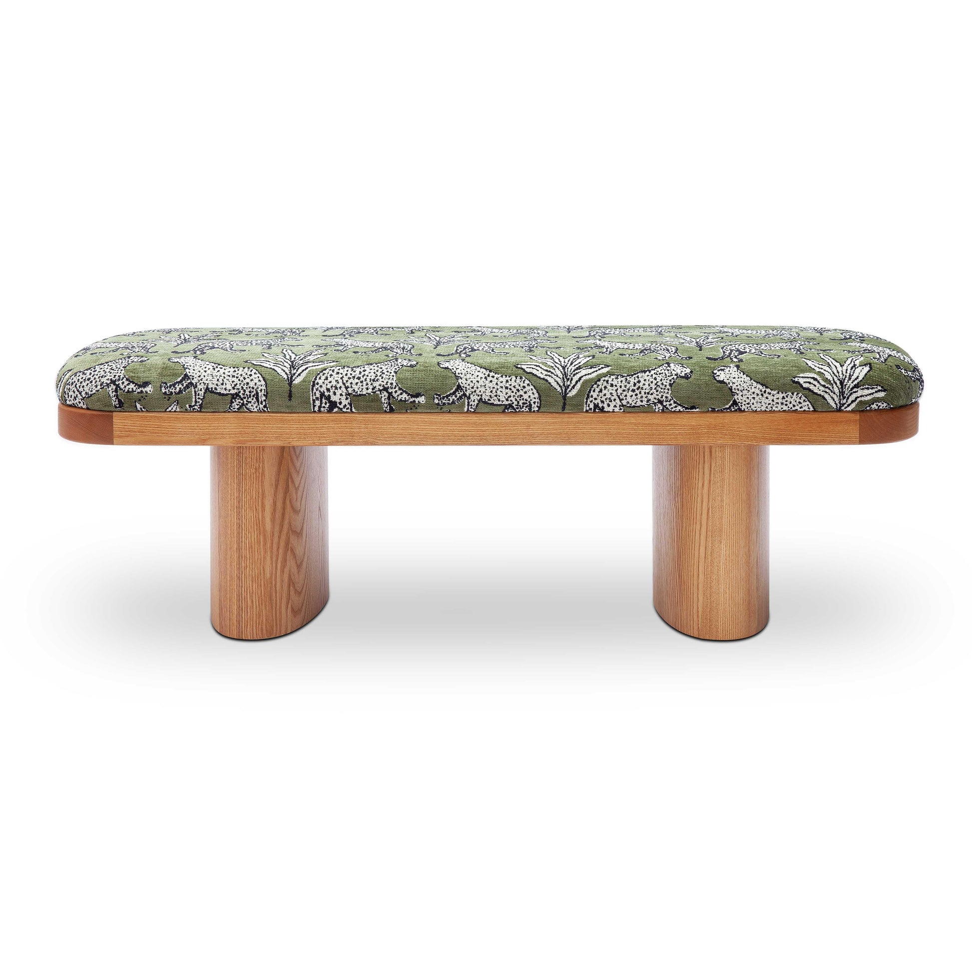Ollie 48" Olive Green Leopard Performance Jacquard Bench