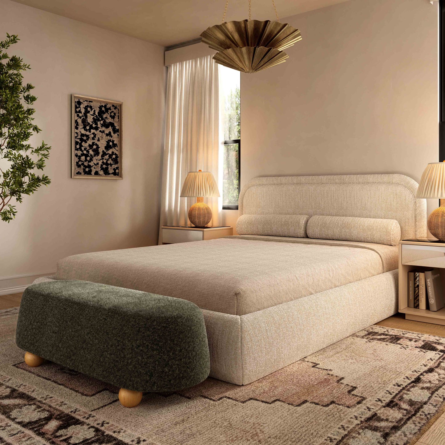 Jaine 48" Contract-Grade Faux Mohair Large Ottoman