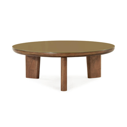 Oani 36" Walnut and Glass Round Coffee Table - Default Variant
