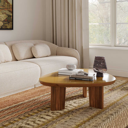 Oani 46" Walnut and Glass Triangular Coffee Table