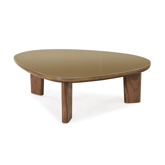 Oani 46" Walnut and Glass Triangular Coffee Table - Default Variant