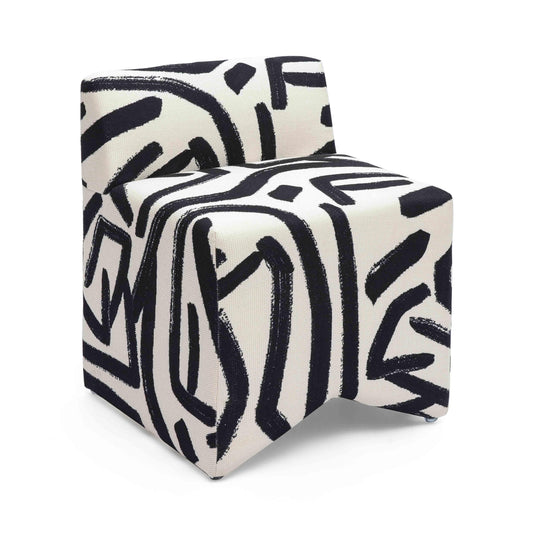 Pippa Black Brushstroke Print Contract Grade Accent Stool - Default Variant
