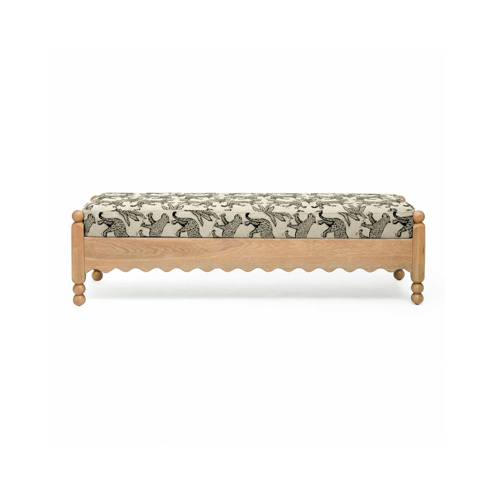 Thelma 56" Leopard Performance Jacquard Fabric Bench - Cream