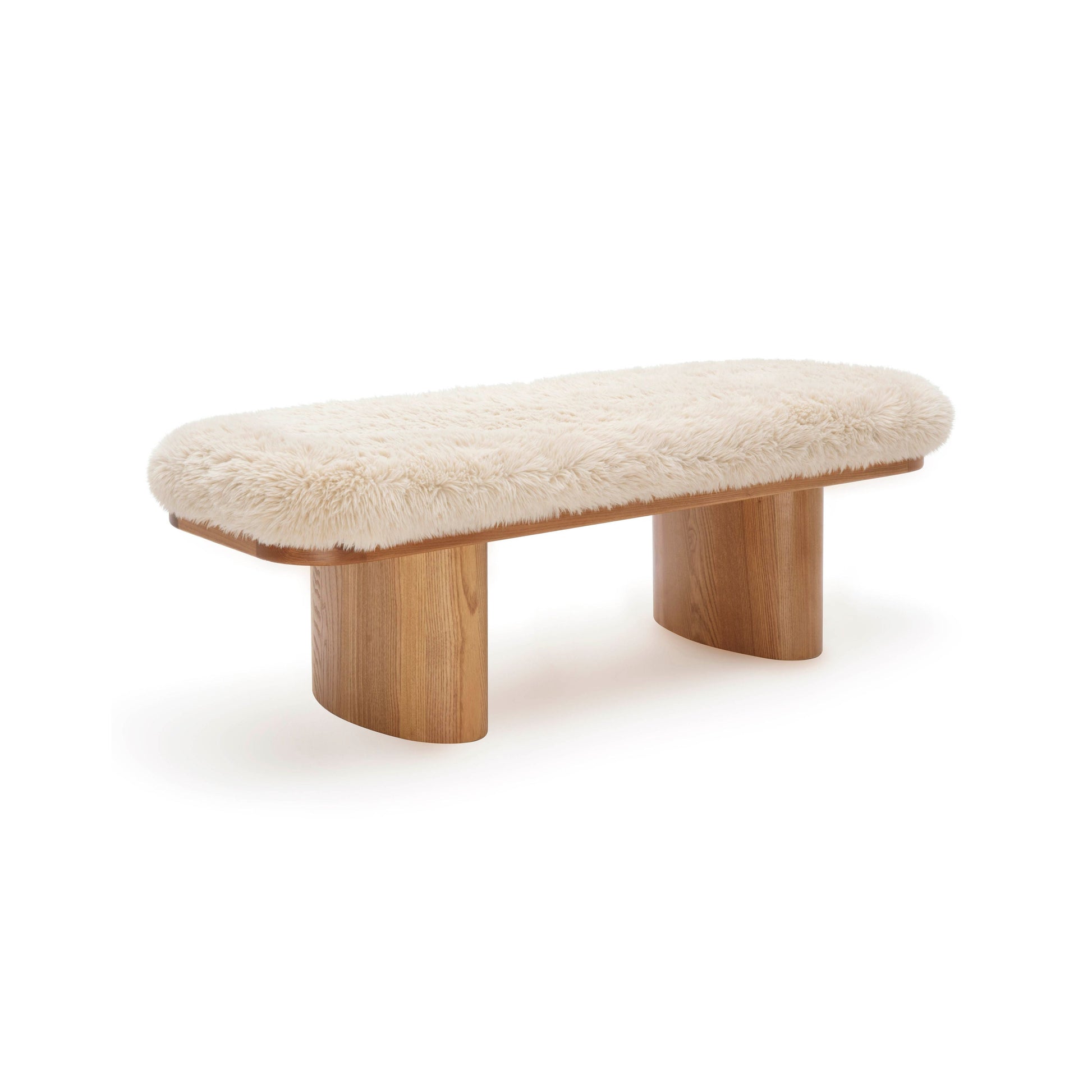Ollie 48" Contract-Grade Straight Vegan Shearling Bench - Natural