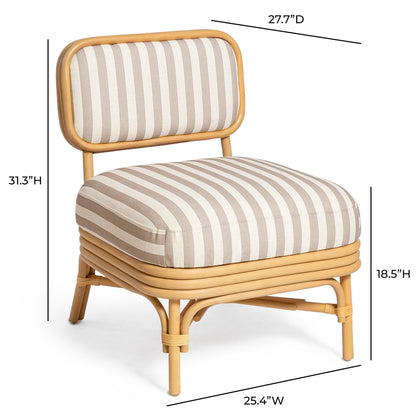 Dorine Striped Performance Linen &amp; Rattan Accent Chair