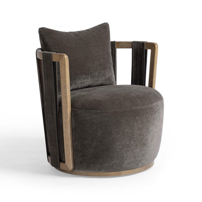 Paolo Upcycled Contract-Grade Fabric Swivel Accent Chair - Storm Grey