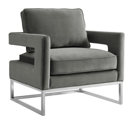 Avery Grey Performance Velvet Accent Chair with Silver Base - Default Variant