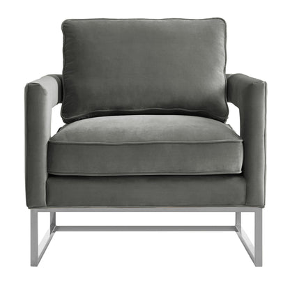 Avery Grey Performance Velvet Accent Chair with Silver Base