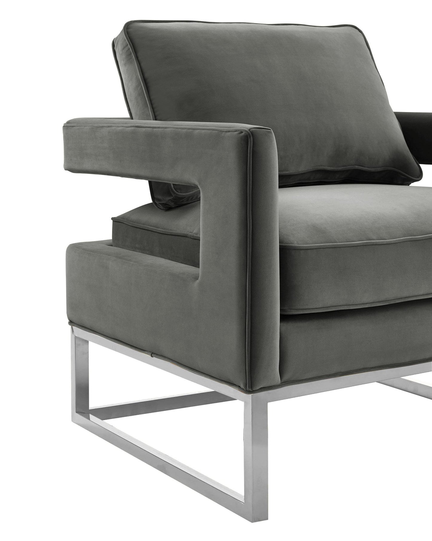 Avery Grey Performance Velvet Accent Chair with Silver Base