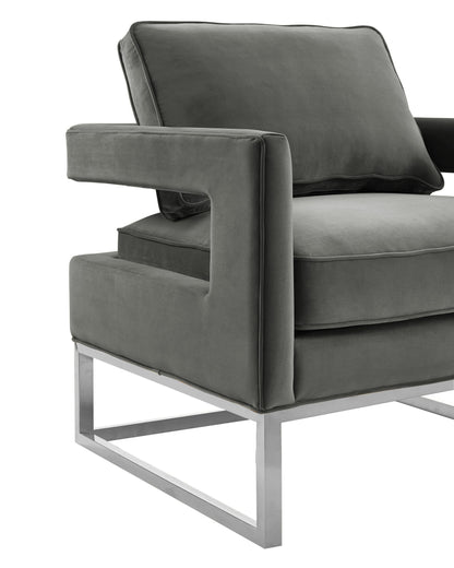 Avery Grey Performance Velvet Accent Chair with Silver Base