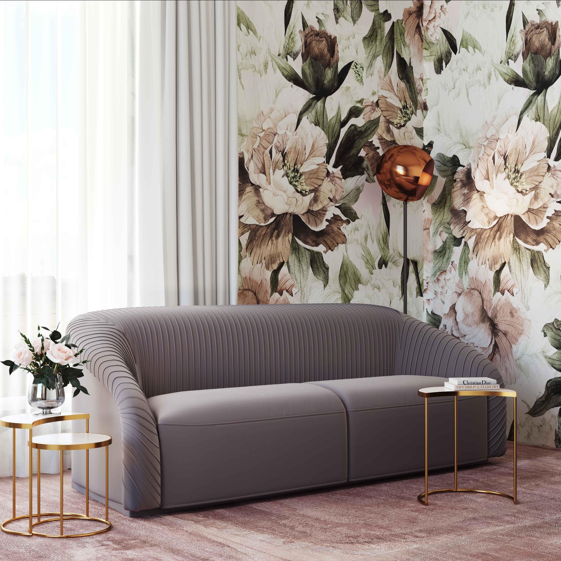 Yara 90.6" Pleated Performance Velvet Sofa by Inspire Me! Home Decor