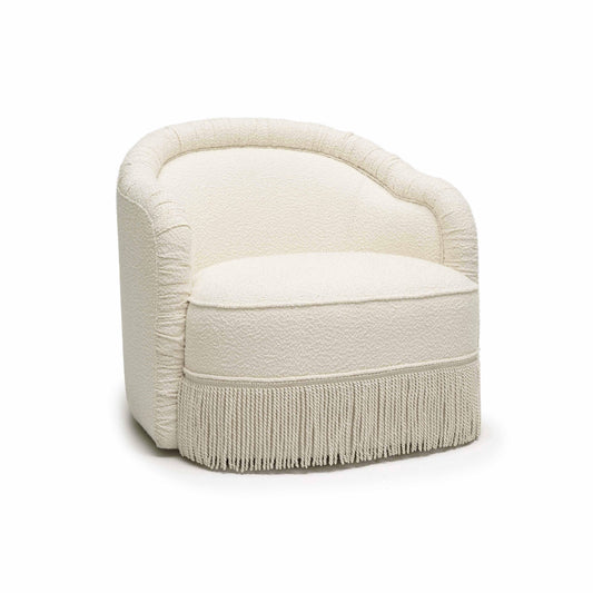 Pamela Cream Performance Boucle Tasseled Lounge Accent Chair