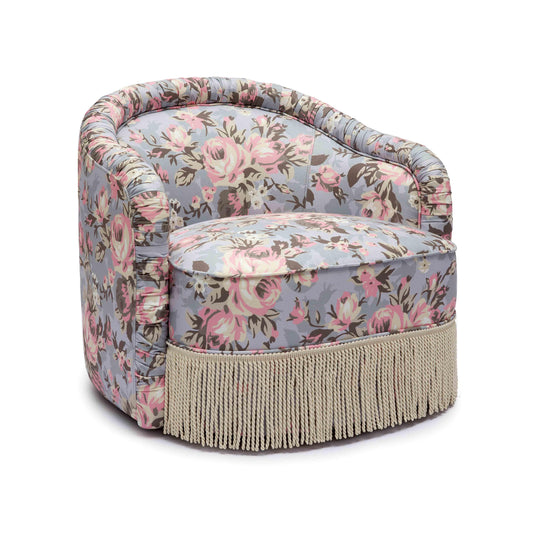 Pamela Spring Floral Print Performance Fabric Tasseled Lounge Accent Chair
