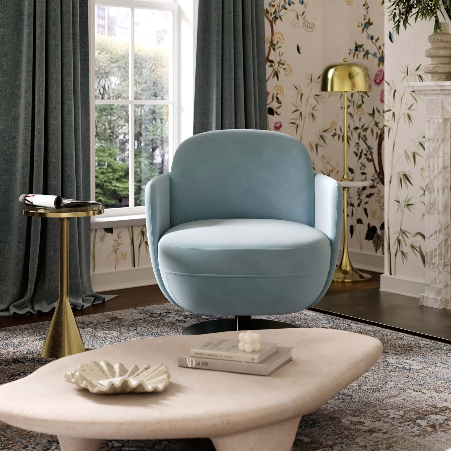 Solange Performance Velvet Swivel Accent Chair