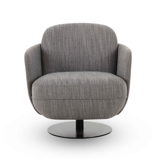 Solange Grey Textured Contract-Grade Weave Fabric Swivel Accent Chair
