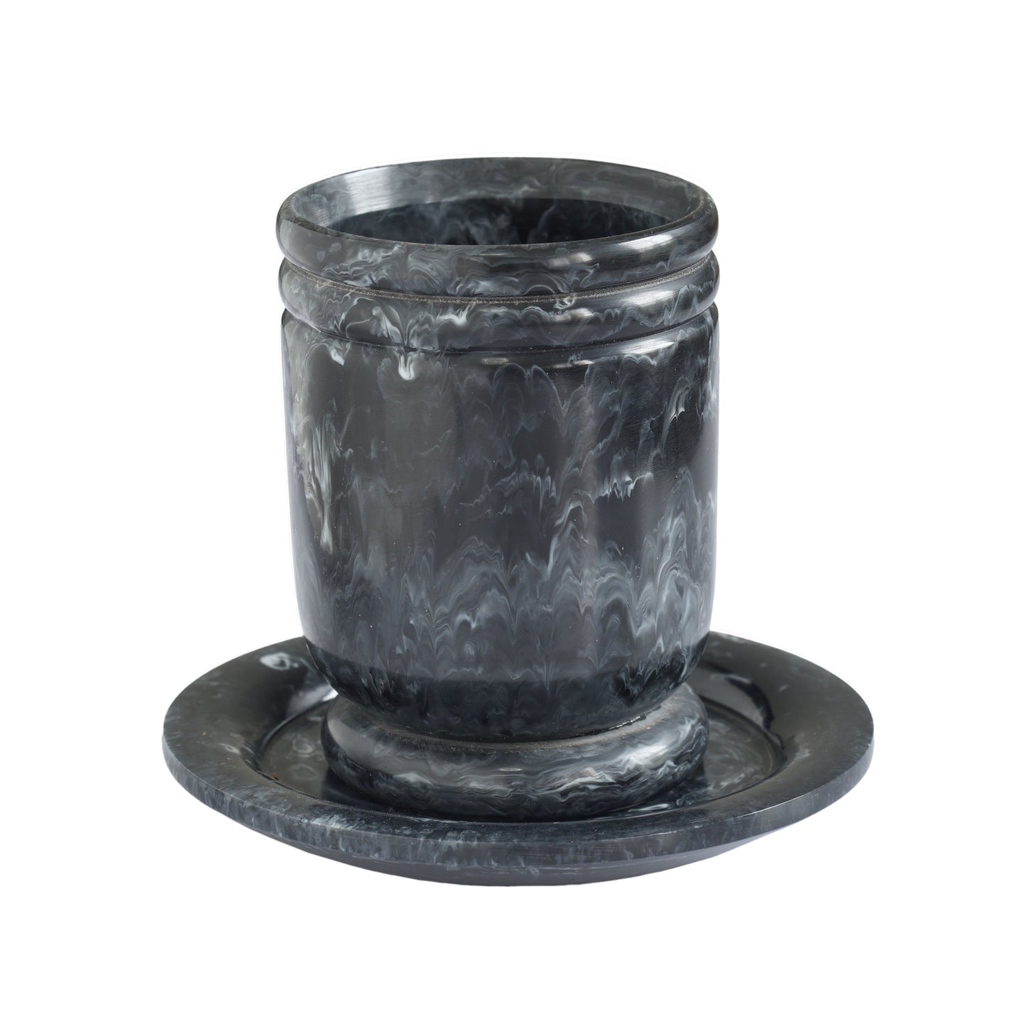 Channeled Swirl Resin Kiddush Cup - Black and White