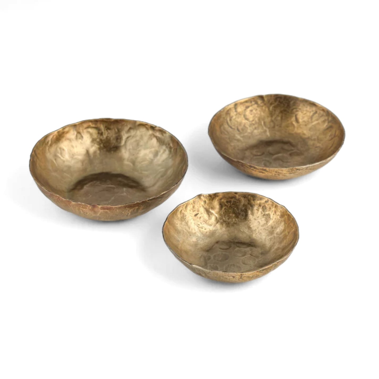 Shah Antique Brass Hammered Iron Catchall Round Bowls - Set of 3 - Default Variant