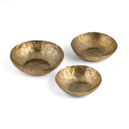 Shah Antique Brass Hammered Iron Catchall Round Bowls - Set of 3 - Default Variant