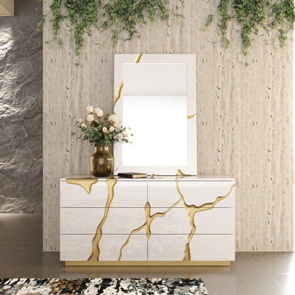 Aspen Modern Wide White and Gold Dresser