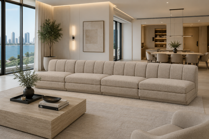 Modari 160" Fabric Upholstered 4pc. Armless Modular Sofa