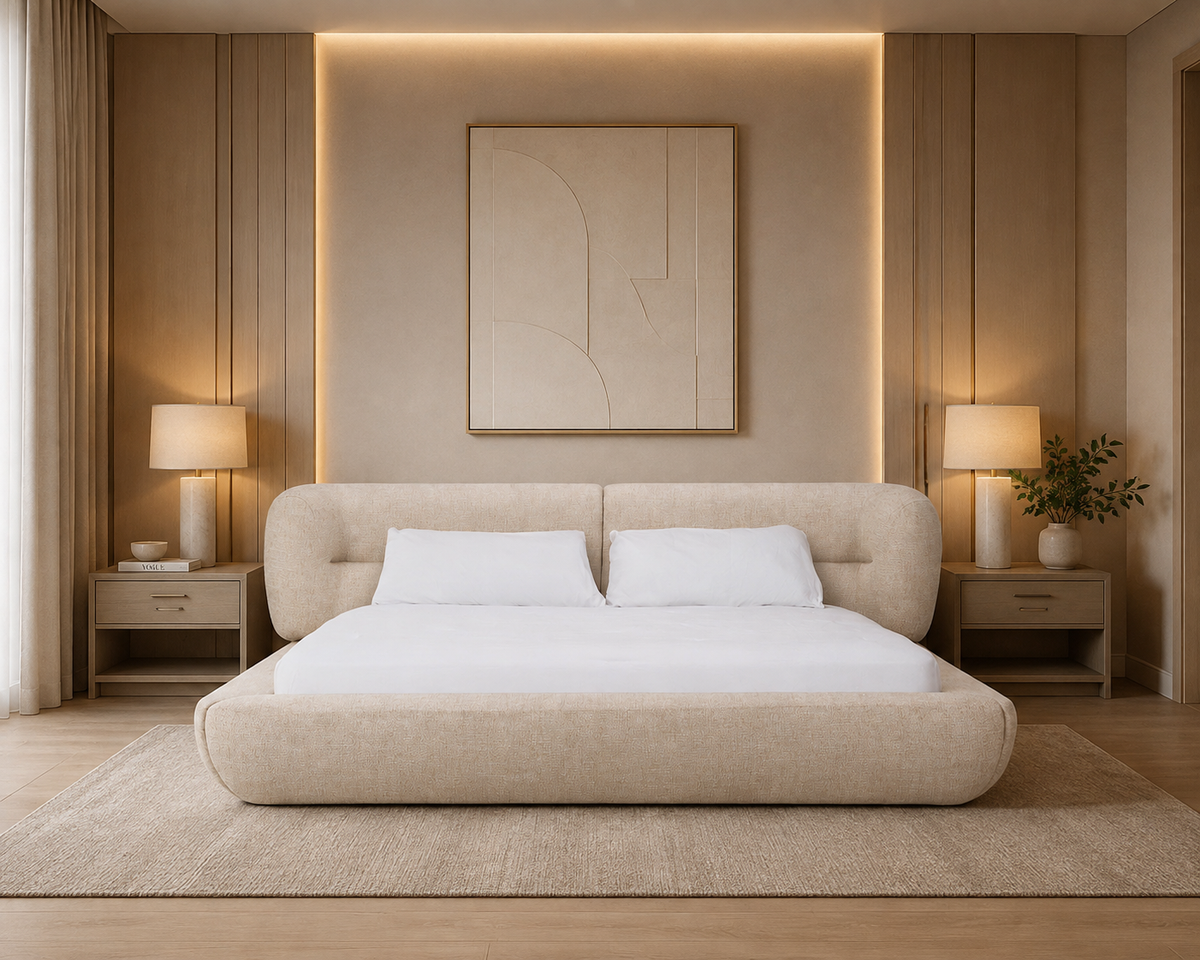 Queen Nouveau Pasha - Modern Cream Fabric Bed