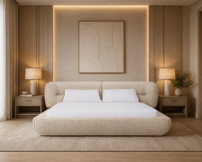 Queen Nouveau Pasha - Modern Cream Fabric Bed