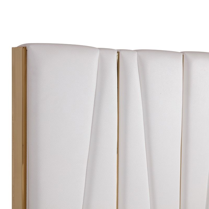 Nixa Modern White Bonded Leather & Gold Bed