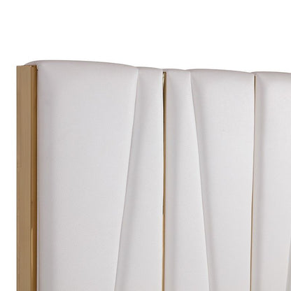 Nixa Modern White Bonded Leather & Gold Bed