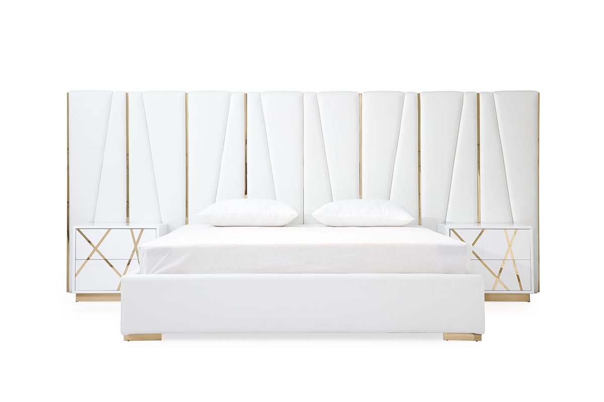 Nixa Modern White Bonded Leather & Gold Bed